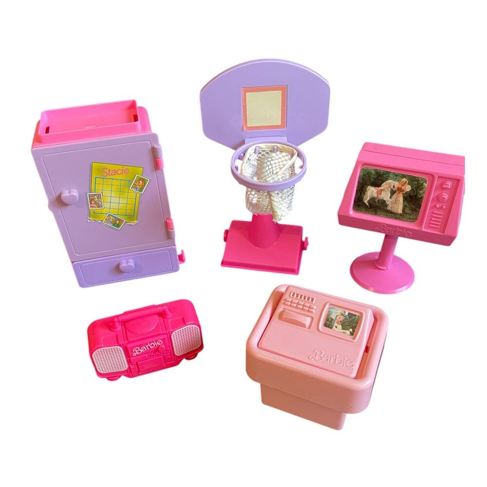 Vintage Barbie Items, Basketball Hoop, TV/Computer, TV, Boombox, Closet/Locker